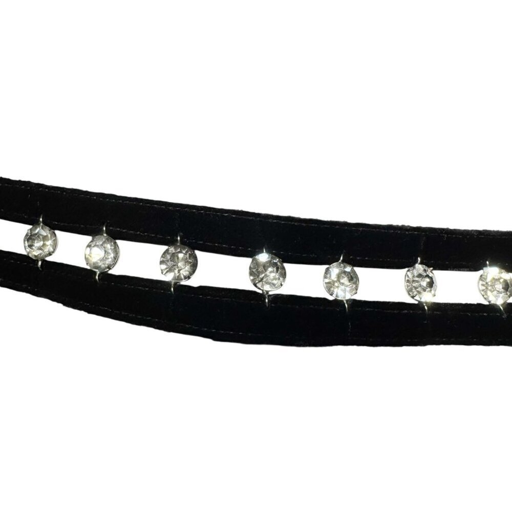 Vintage 1980s Black Velvet Rhinestone Statement Belt Women’s Size XS - Picture 3 of 7